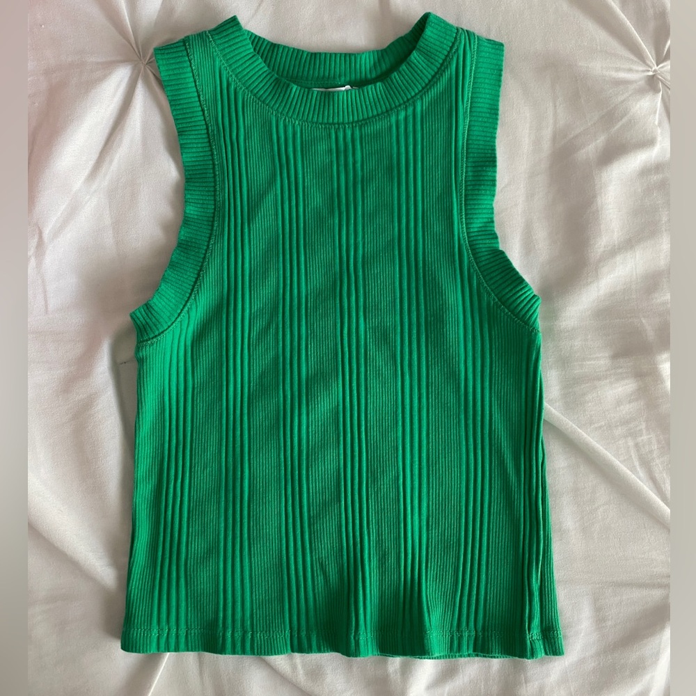 Zara Green Ribbed Tank Top